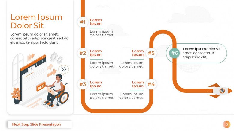 6-step PowerPoint timeline in playful style