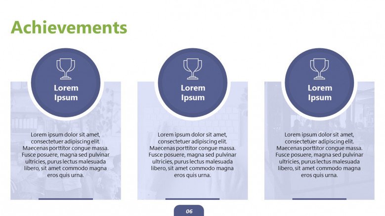 Three-column Achievements PowerPoint Slide
