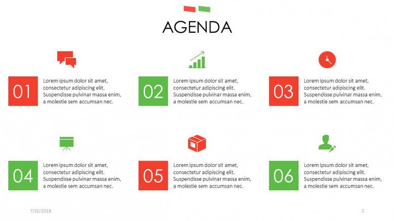 agenda slide with icons and description box