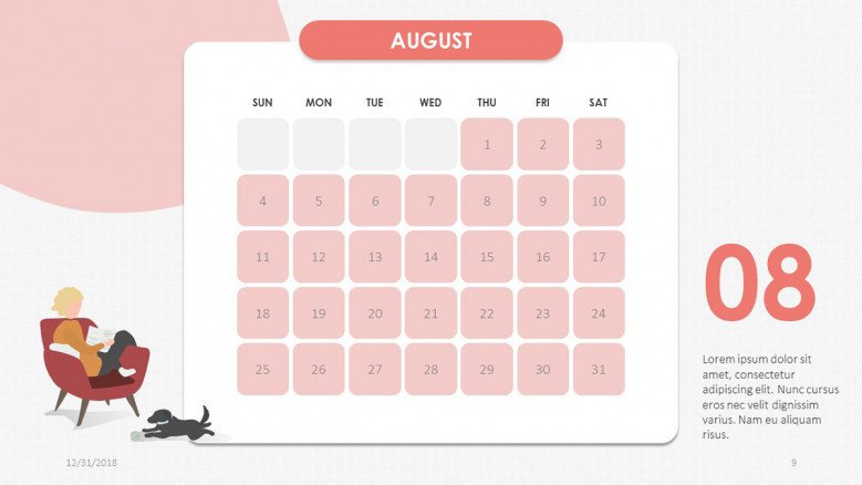 creative August slide in pink with people illustration