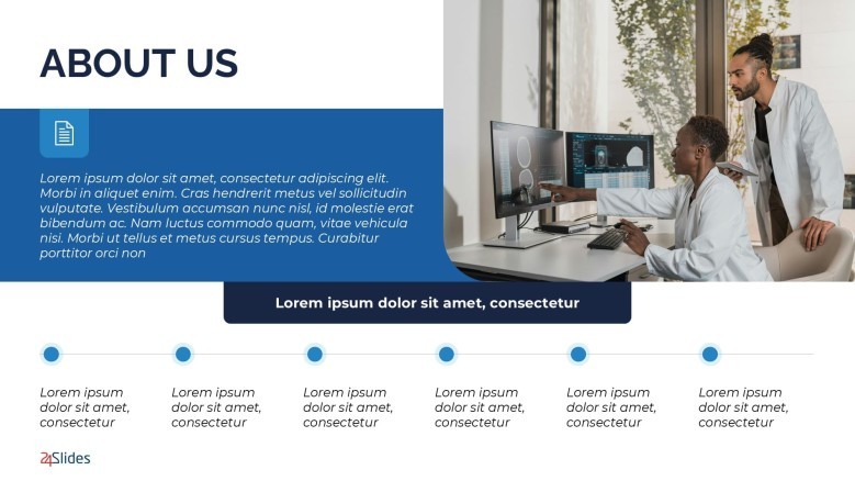 Blue About Us Slide for a Corporate Pharma Company Presentation