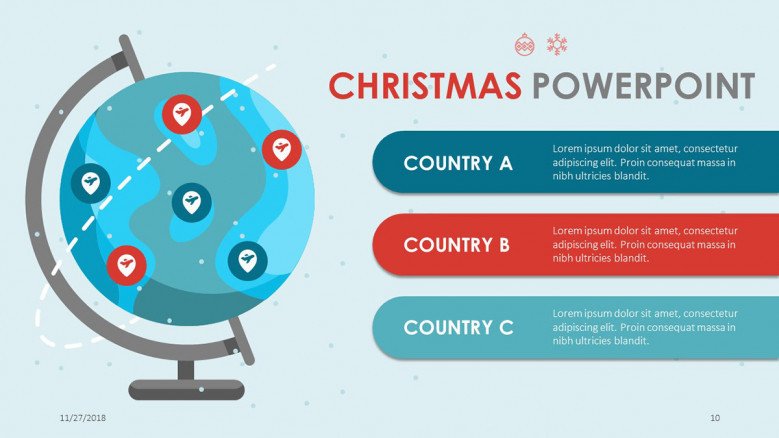 creative christmas theme slide of world globe and three key points