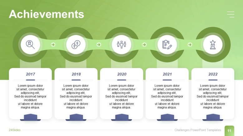 Five-steps Timeline in corporate green