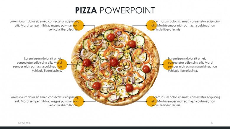 six-points text slide with pizza image in the center