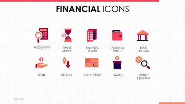 financial icons for business in pink